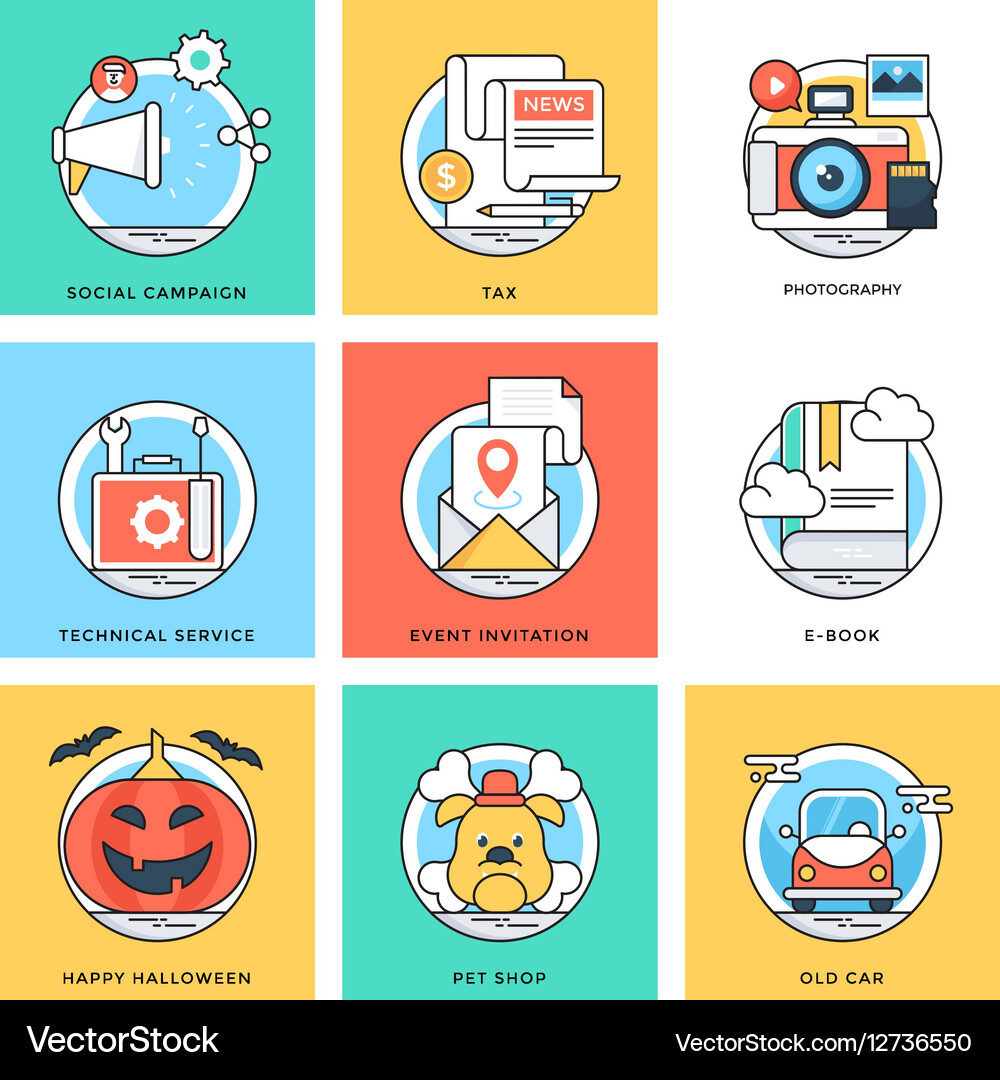 Flat color line design concepts icons 5 Vector Image