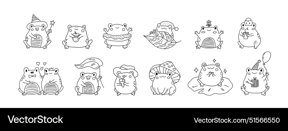 Süße Cartoon Frösche kawaii froggie pack Süße Cartoon Frösche kawaii froggie pack vektorbild