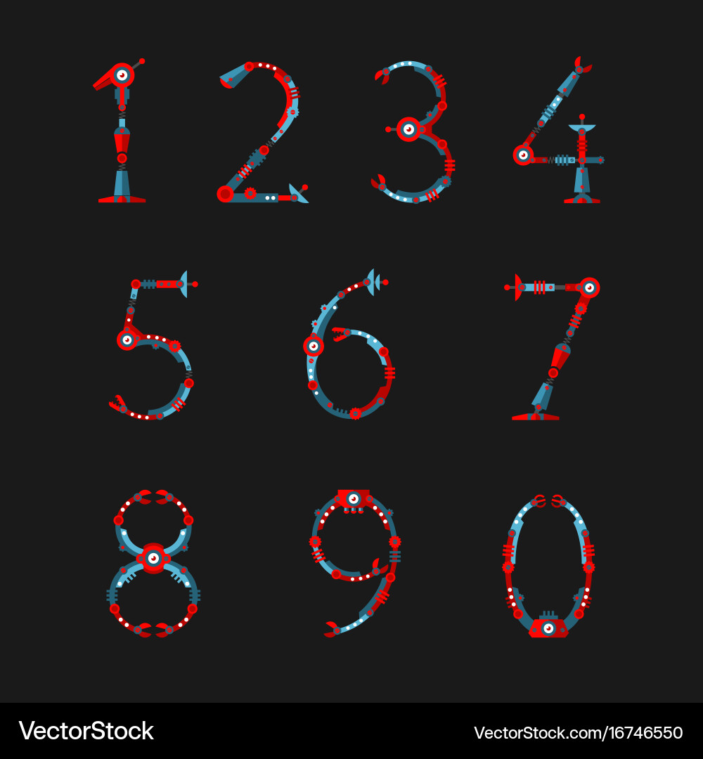Set of numbers for robot font vector image