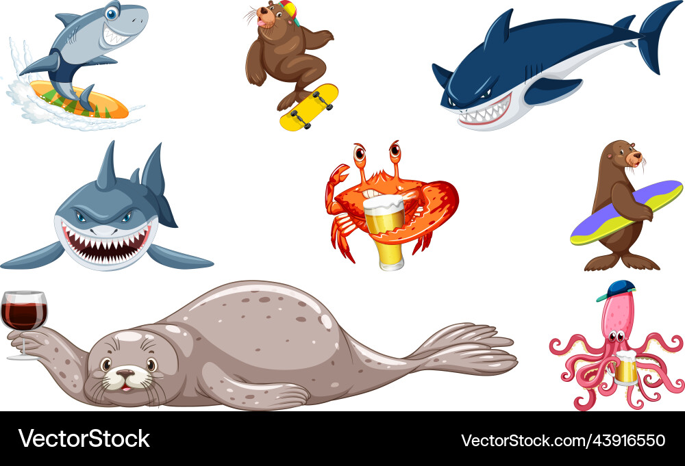 Set von verschiedenen Seetieren Cartoon Zeichen Set von verschiedenen Seetieren Cartoon Zeichen vektorbild