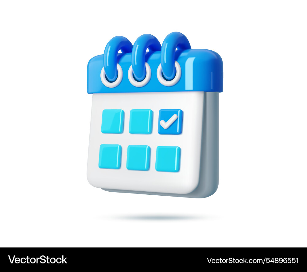 3d calendar icon event planner with check mark 3d calendar icon event planner with check mark vector image