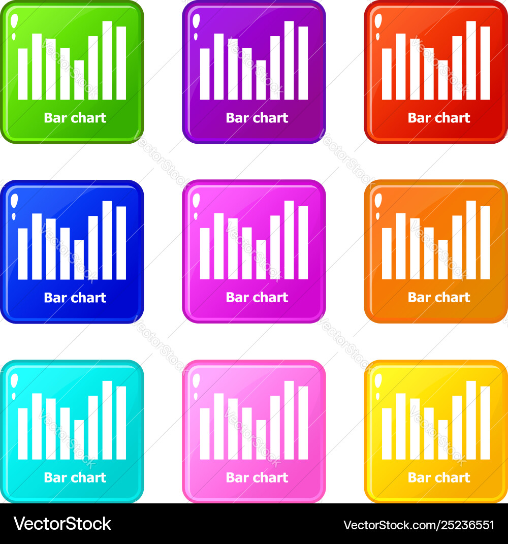 Bar chart icons set 9 color collection Bar chart icons set 9 color collection Vector Image