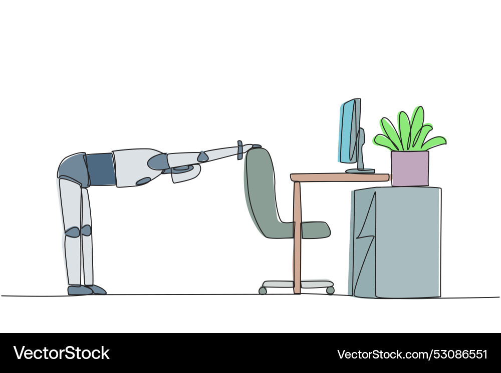 Continuous one line drawing robot bowed while Continuous one line drawing robot bowed while vector image