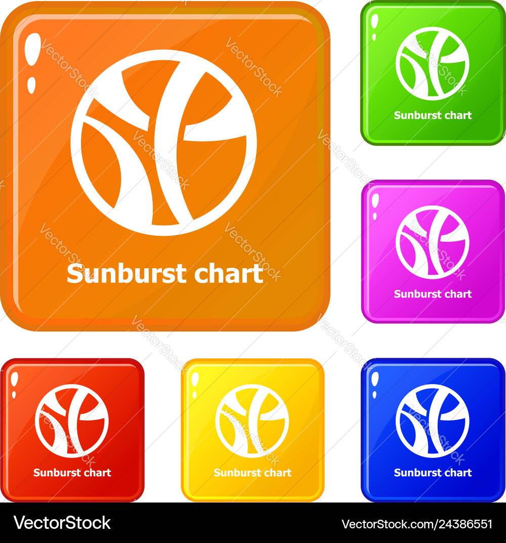 Sunburst chart icons set color Vector Image