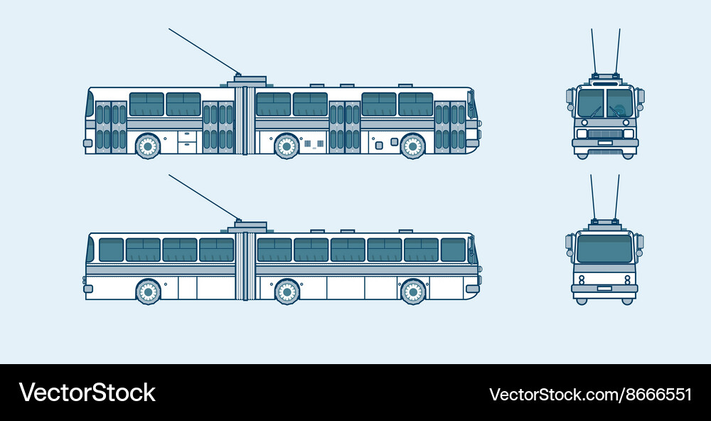 Trolleybus front side back view line style Vector Image