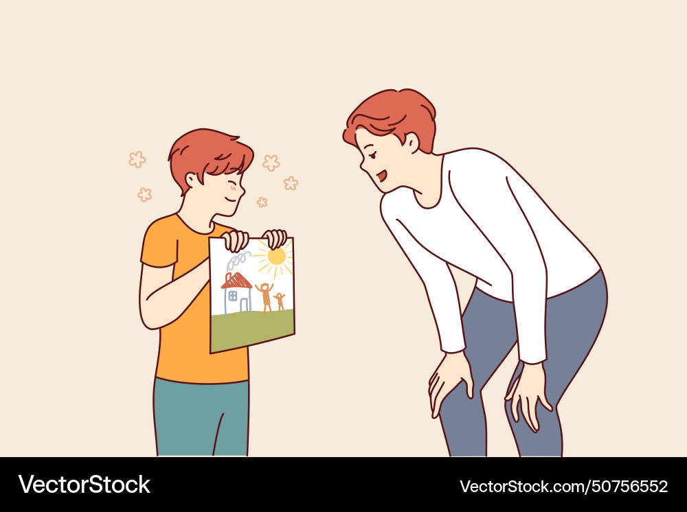 Kleiner Junge zeichnete das Bild zu Ehren des Vatertags Kleiner Junge zeichnete das Bild zu Ehren des Vatertags vektorbild