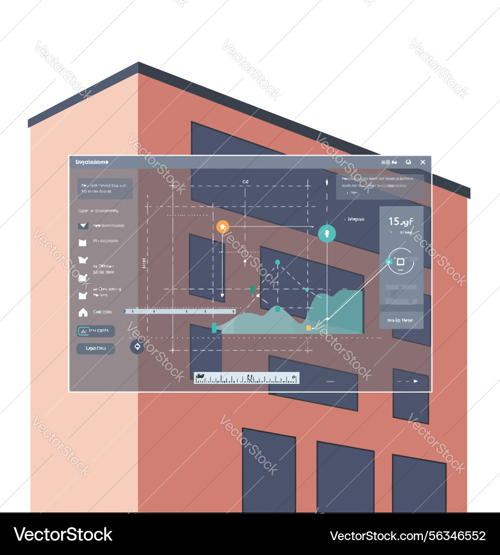 Modern building with data analytics interface Modern building with data analytics interface vector image