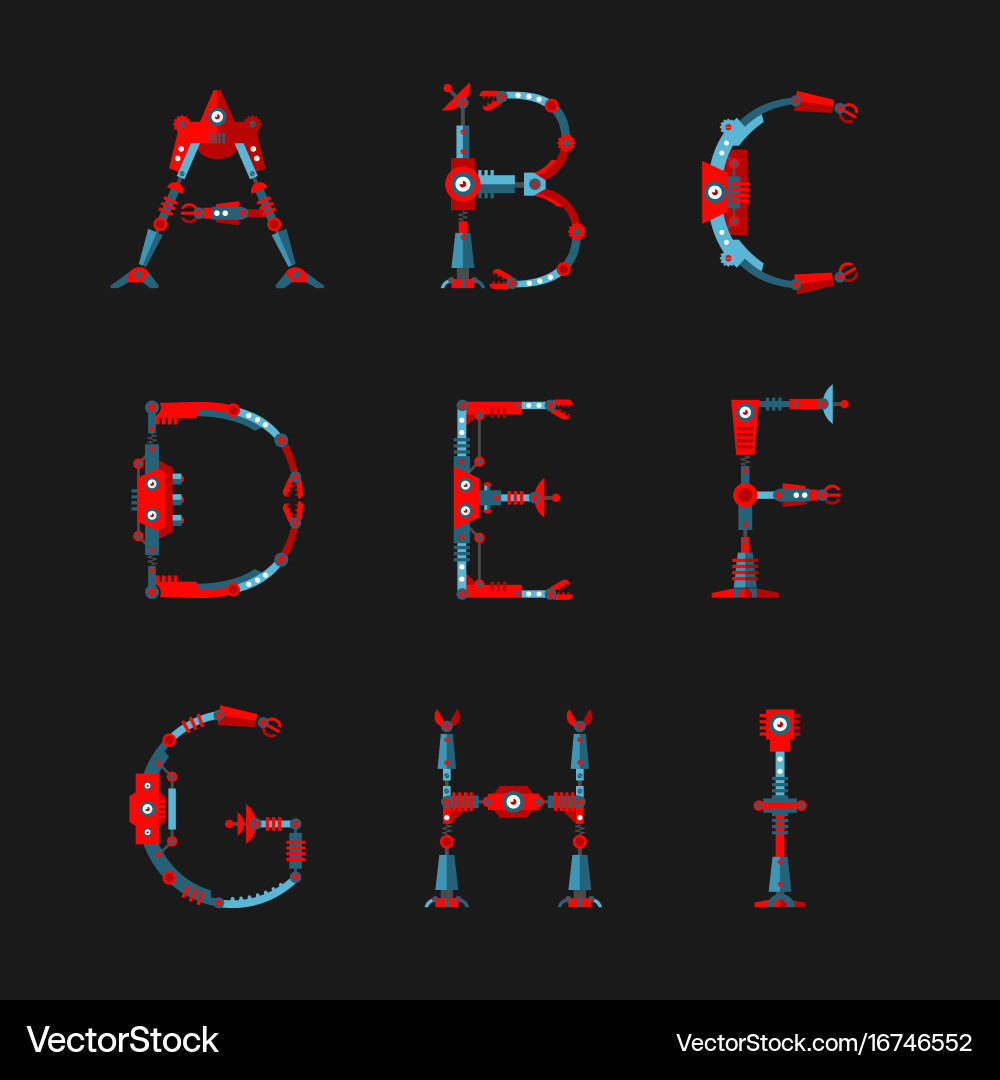 Technical robot font letters from a to i vector image