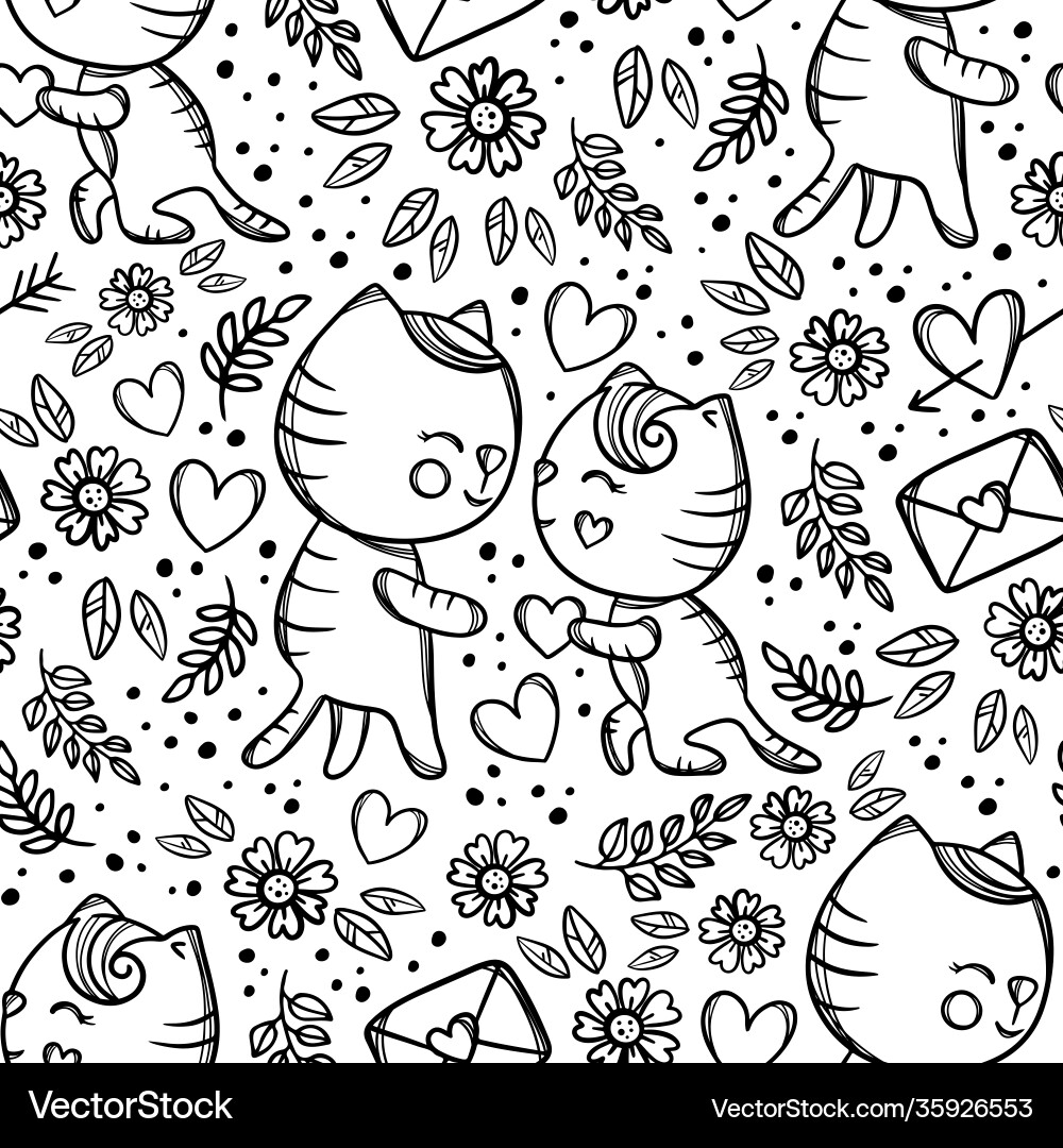 Cat gives heart his girl seamless pattern Cat gives heart his girl seamless pattern vector image
