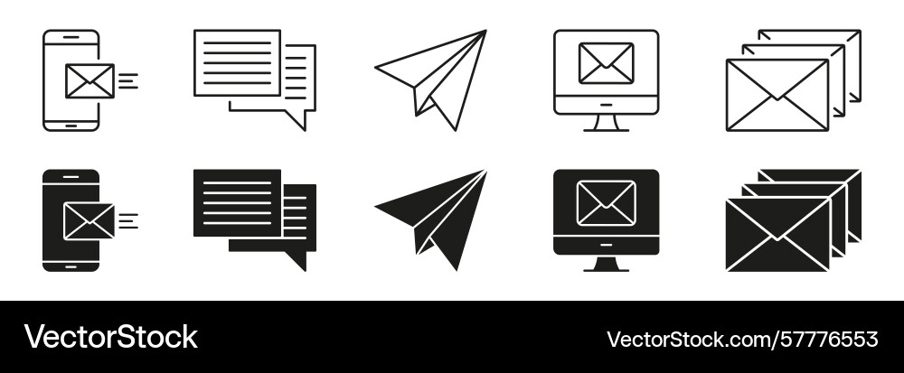Email and messaging communication line solid Email and messaging communication line solid Vector Image