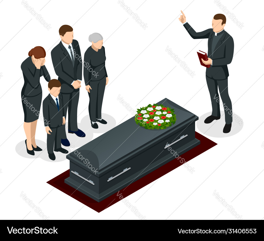 Isometric funeral ceremony at cemetery sad vector image