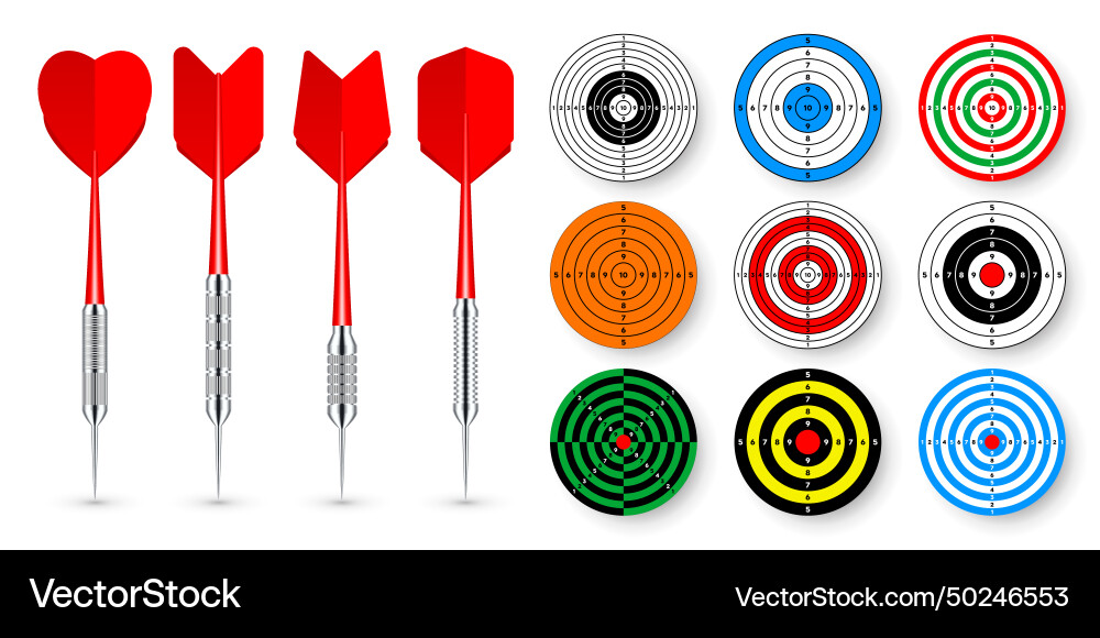 Paper targets with dart arrows and shadows Paper targets with dart arrows and shadows vector image