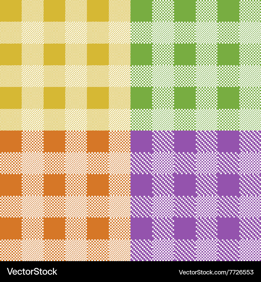 Set of colorful pixel gingham seamless patterns vector image