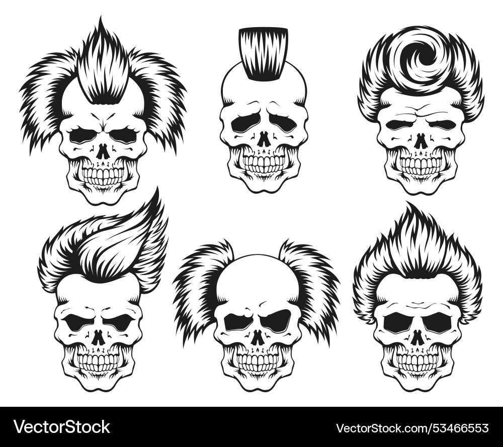 Skull halloween skeleton head with punk hair Vector Image
