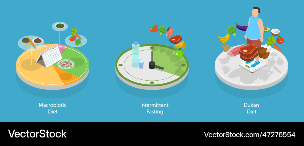 3d isometric flat set of diet types vector image