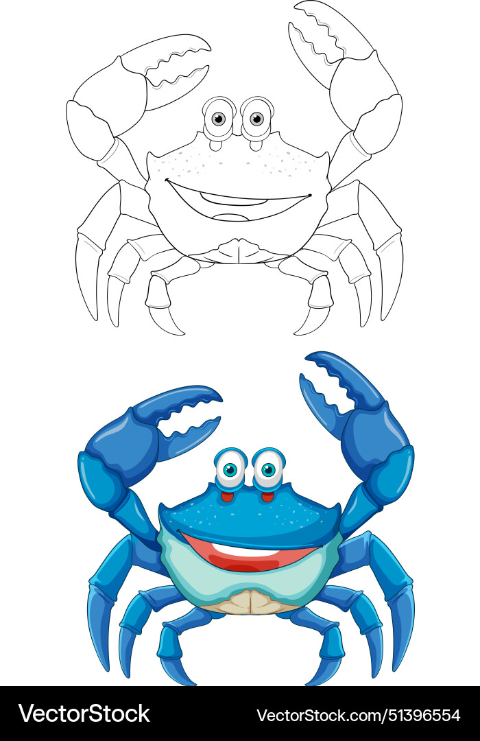 Crab in color and outline versions Vector Image