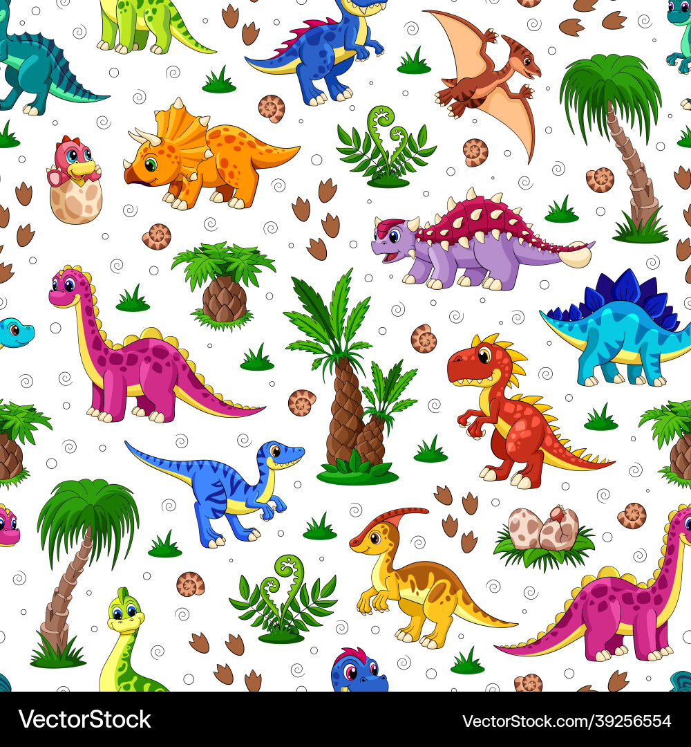 Dinosaur Pattern - Kids Textile Vector Image