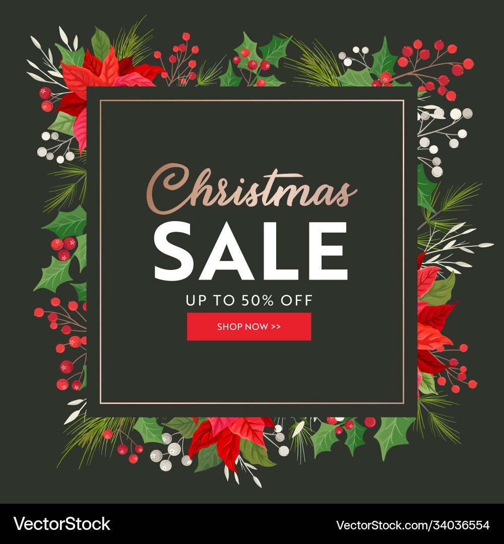 Floral christmas sale flyer winter holiday Floral christmas sale flyer winter holiday vector image