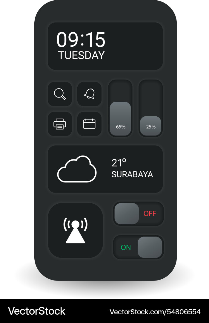 Modern control center interface with widgets vector image