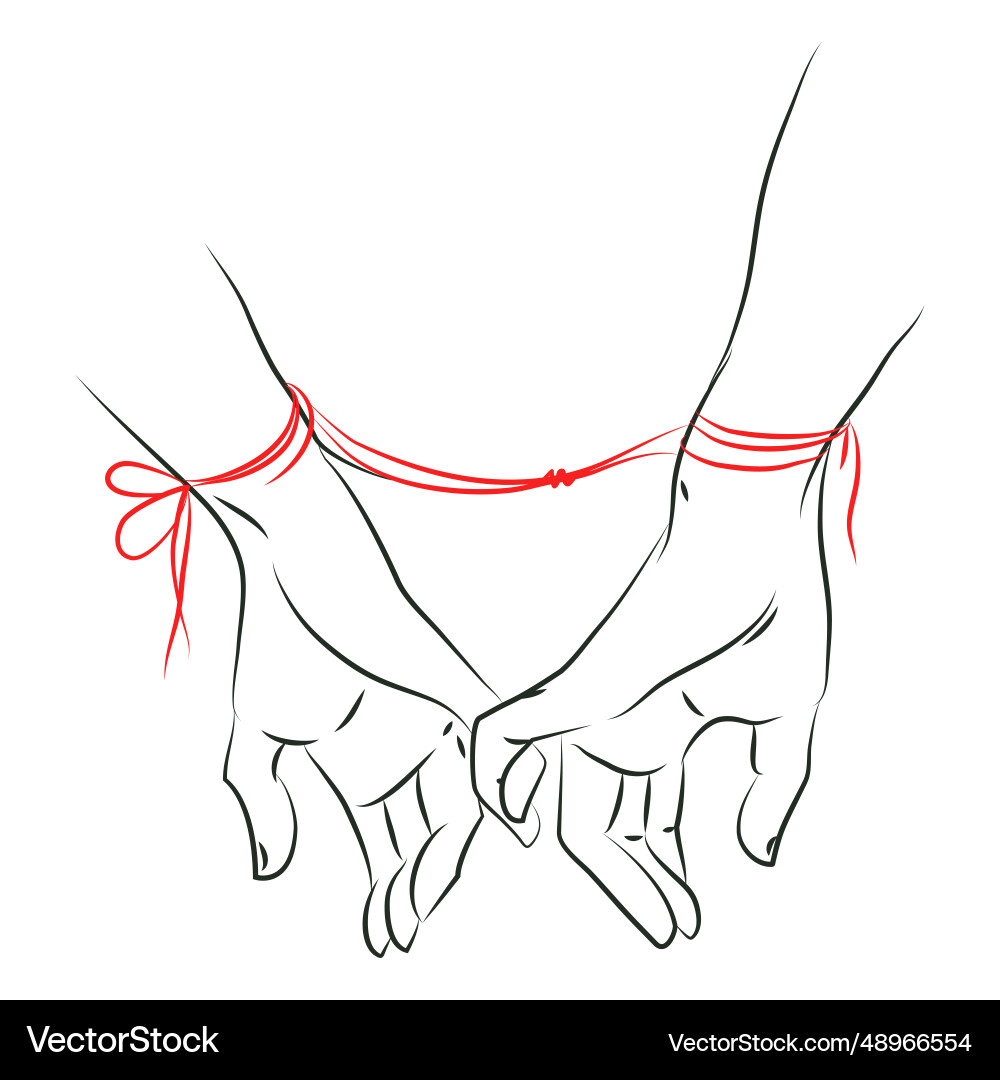 Red String of Fate - Connected Hands vector image