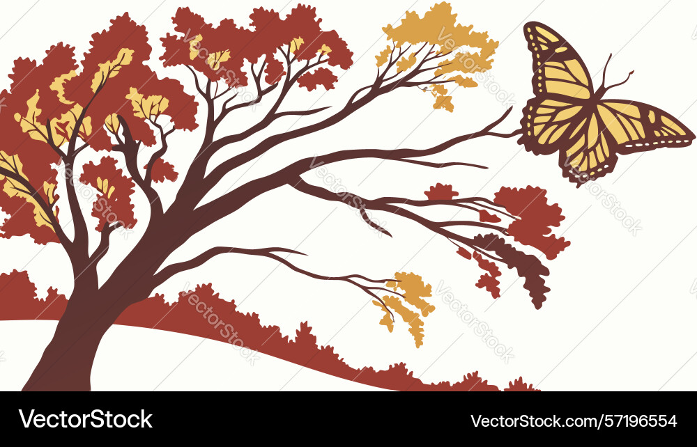 Serene tree with butterfly and abstract elements vector image