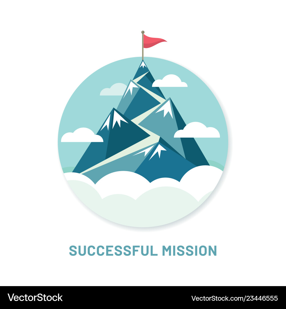 Flag on the mountain peak Flag on the mountain peak vector image