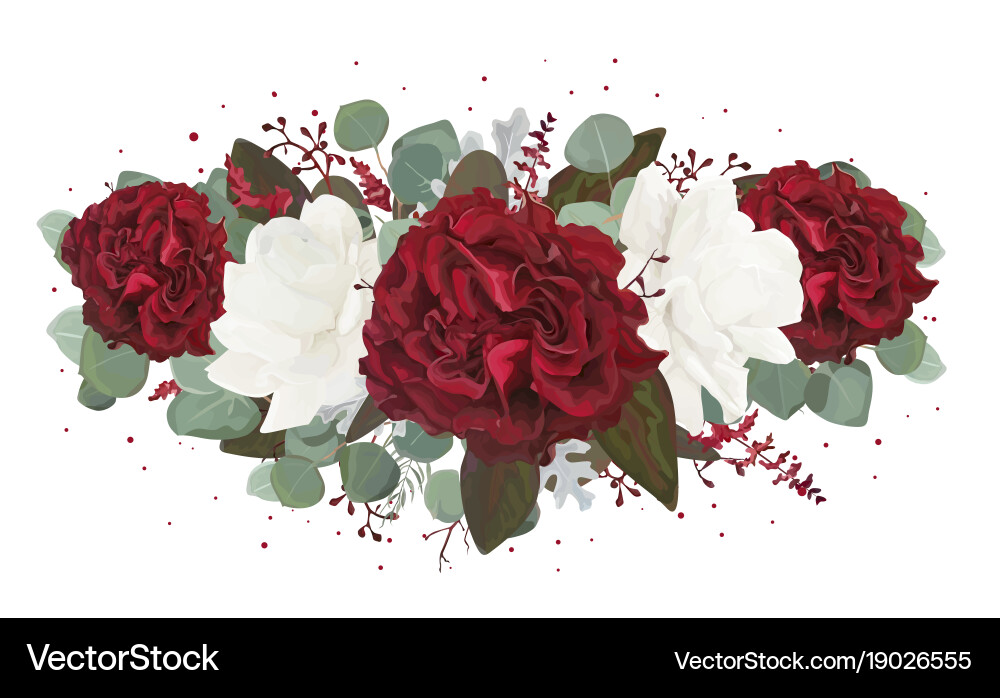 Floral bouquet with garden red white burgundy rose