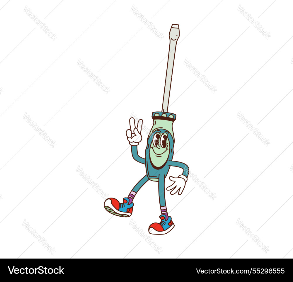 Groovy screwdriver work tool cartoon diy character Groovy screwdriver work tool cartoon diy character vector image