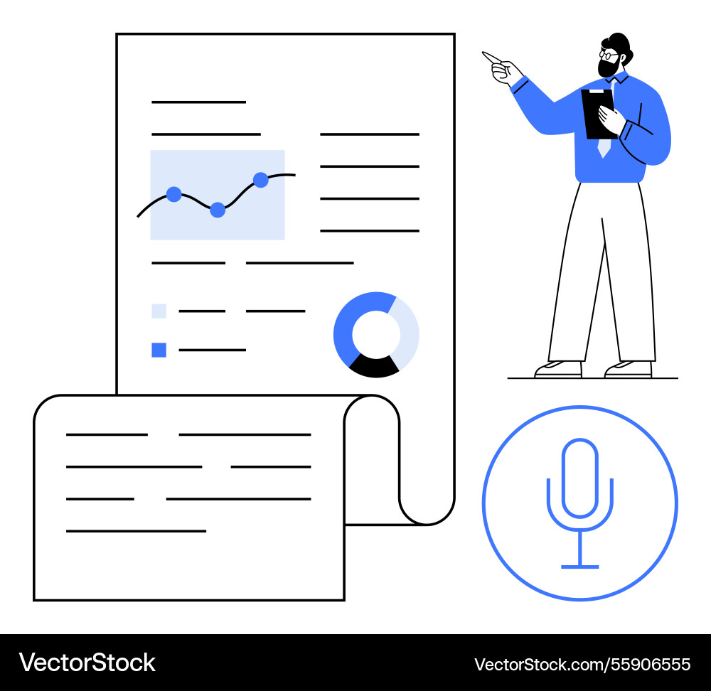 Presenter discussing analytics with charts Presenter discussing analytics with charts Vector Image