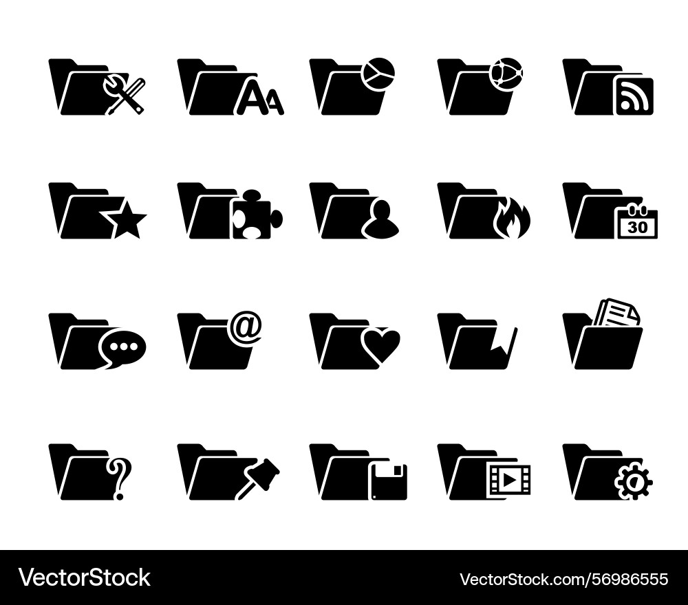 Set of file folder icons settings font web Set of file folder icons settings font web vector image