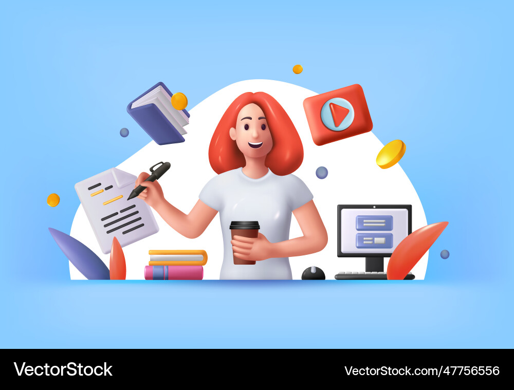 3d people work person in business routine lady Vector Image