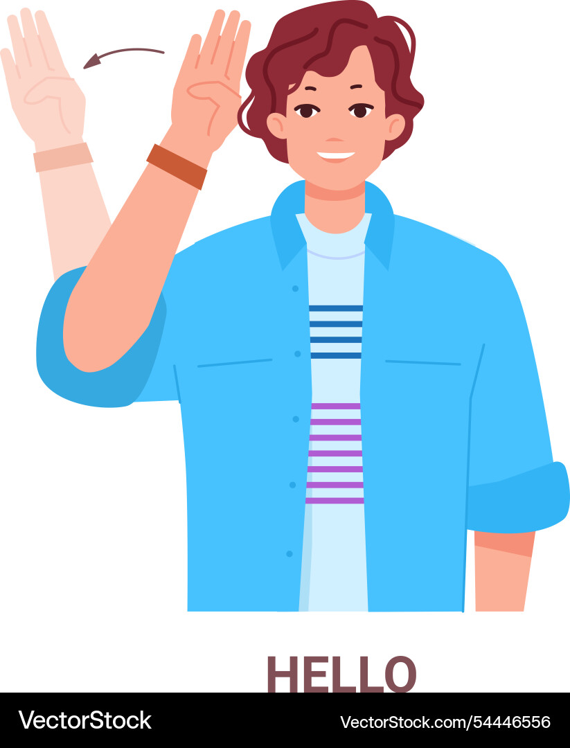 Hello gesture in sign language color character vector image
