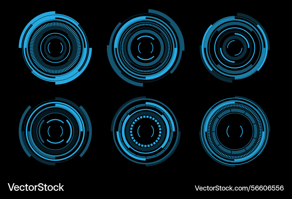 Set of sci fi blue circle user interface elements Set of sci fi blue circle user interface elements vector image