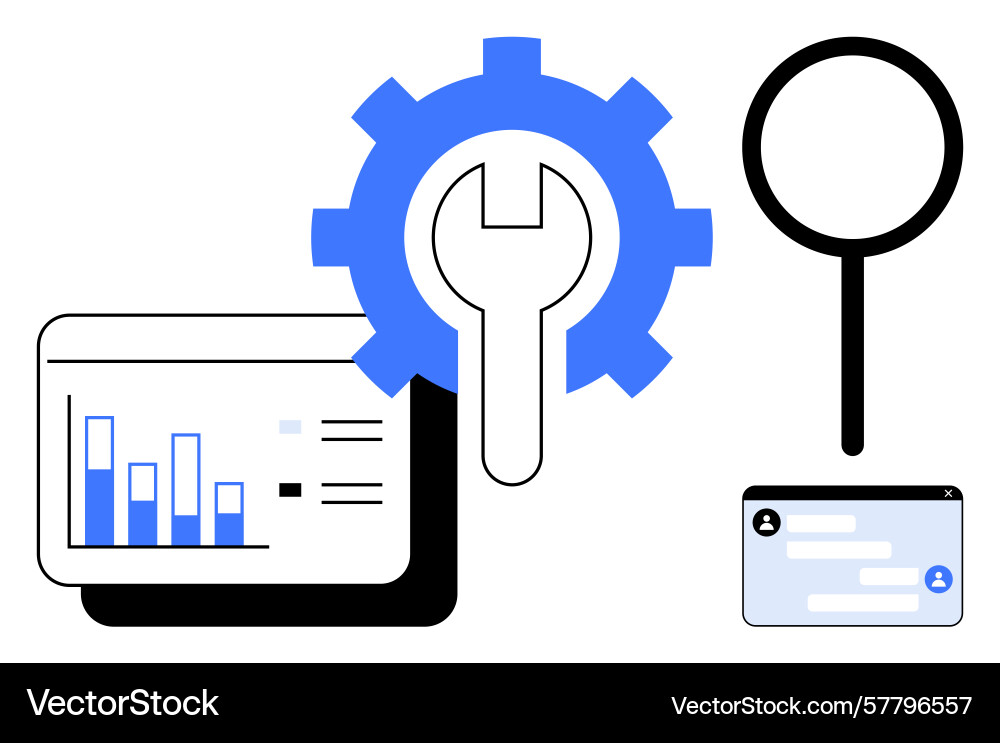 Analytics dashboard with tools and magnifying vector image