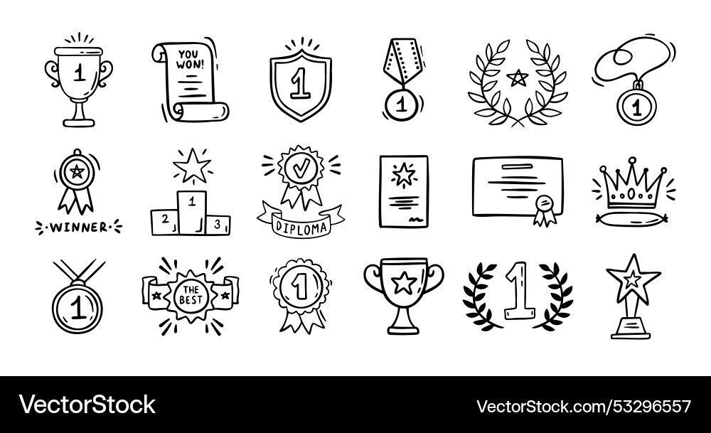 Awards doodle trophy cups first place medals Awards doodle trophy cups first place medals vector image