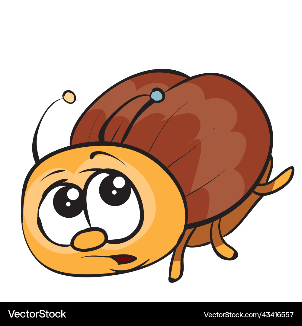 Cute brown beetle character with big eyes scared Cute brown beetle character with big eyes scared vector image