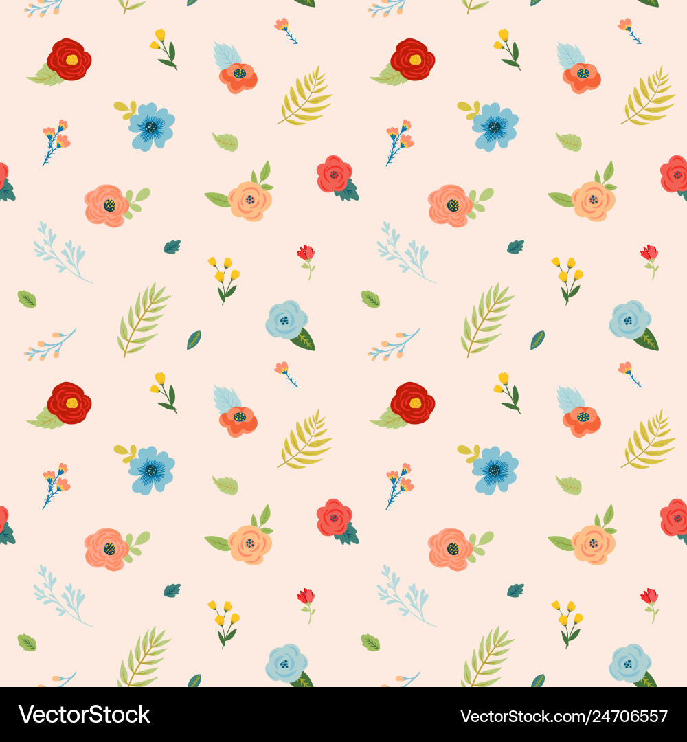 Floral Seamless Buds & Leaves Pattern vector image