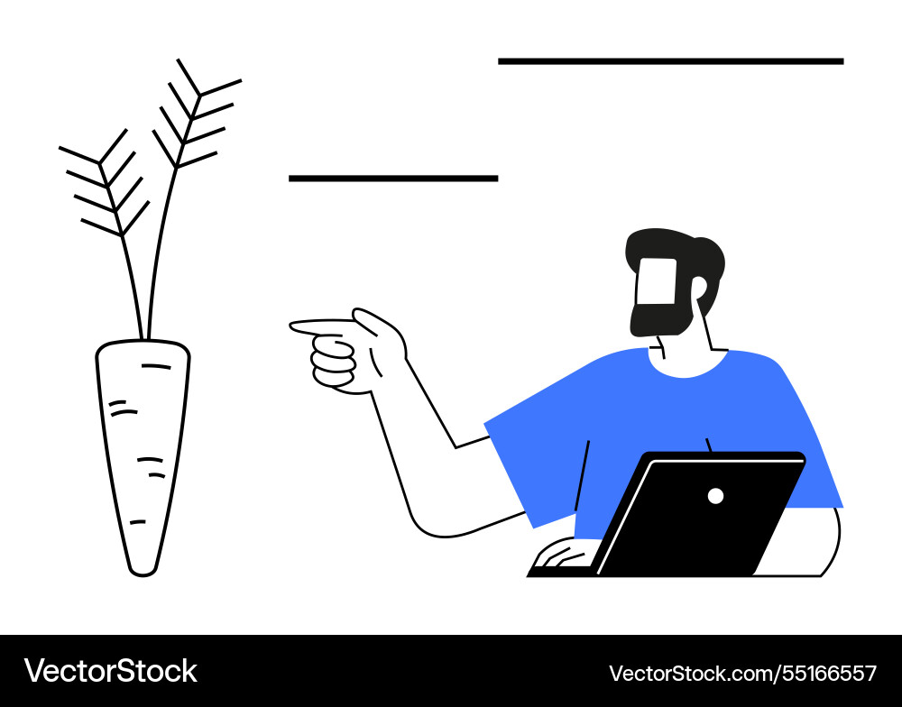Man pointing towards potted plant while working Man pointing towards potted plant while working vector image