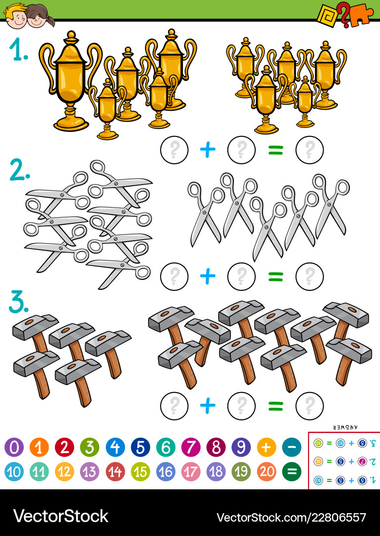 Mathe Ergänzung Bildungsspiel mit Objekten Mathe Ergänzung Bildungsspiel mit Objekten vektorbild