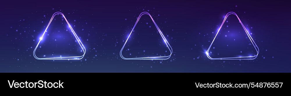Neon double rounded triangle frame with shining Neon double rounded triangle frame with shining vector image