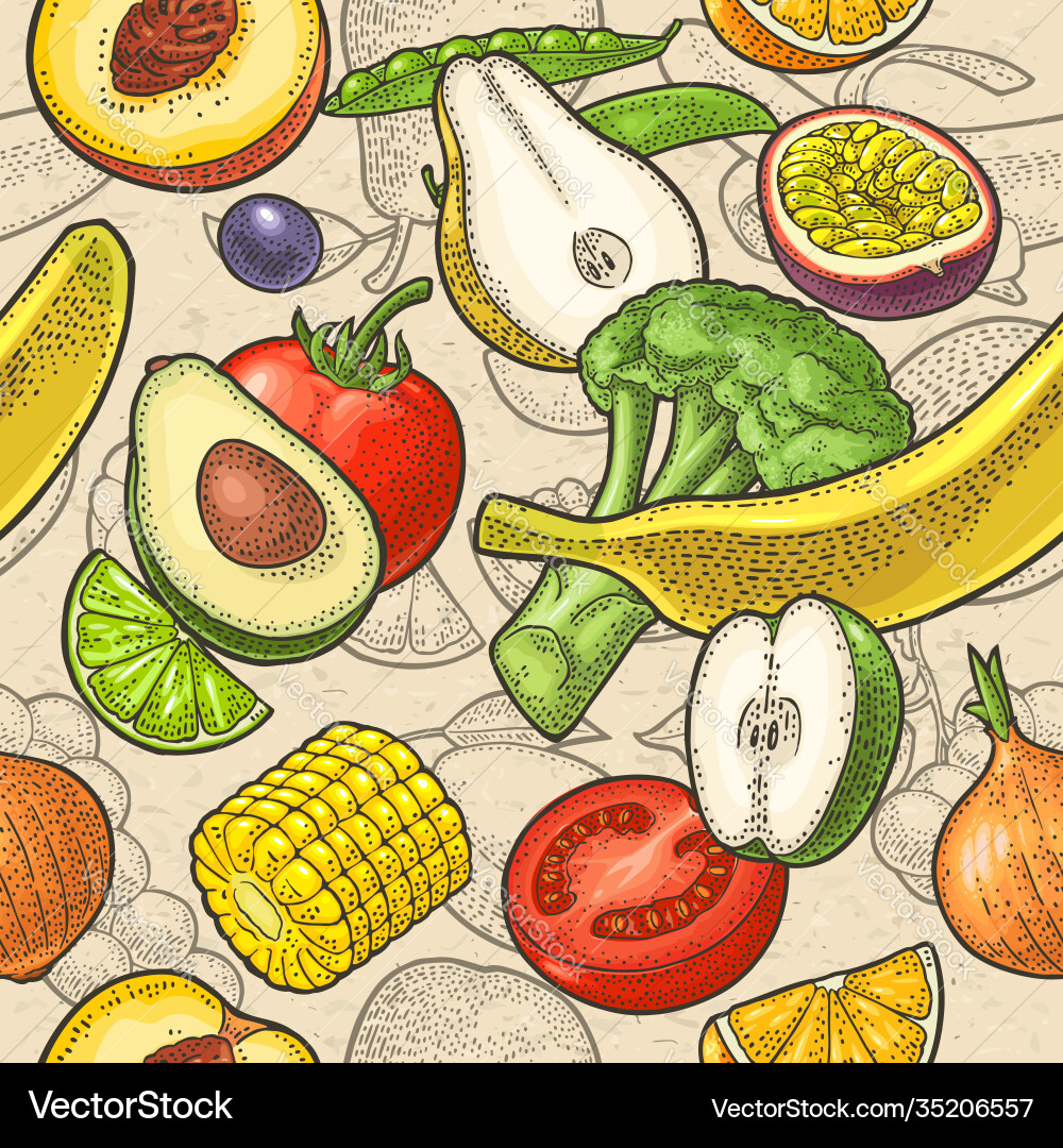 Seamless pattern fruits and vegetable vector image