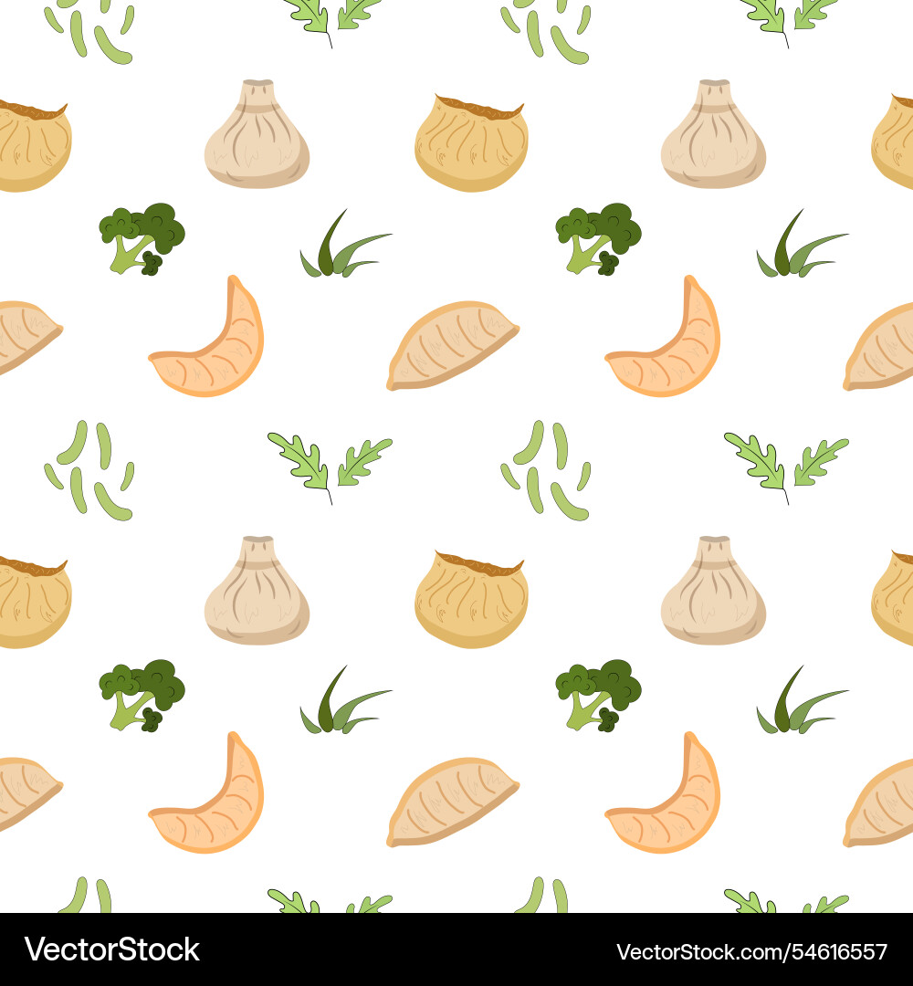 Seamless pattern with greenery and chinese Vector Image