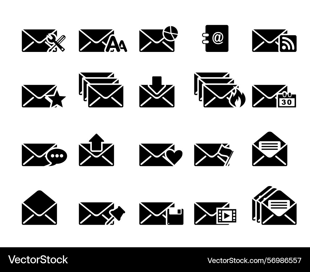 Set of email icons settings font web star Set of email icons settings font web star vector image