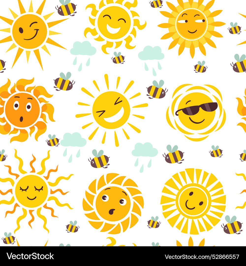 Sun icons seamless pattern summer time elements Vector Image