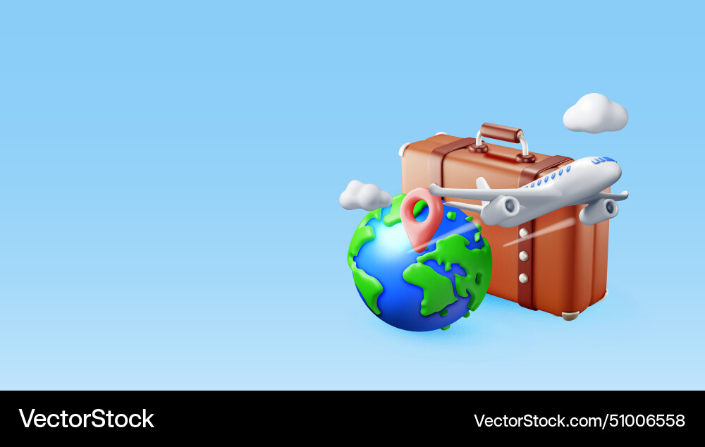 3d vintage travel bag globe and airplane vector image