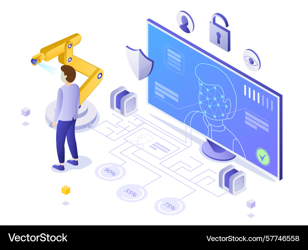 Internet security concept face recognition Internet security concept face recognition vector image