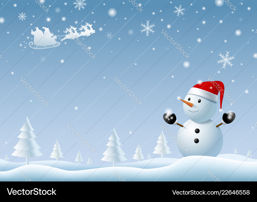 Snowman and Santa Claus - Winter Scene Vector Image