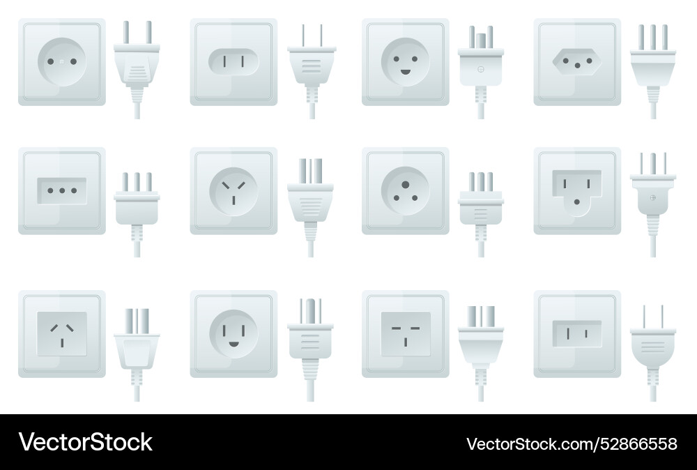 Socket and plug types different electrical Socket and plug types different electrical Vector Image