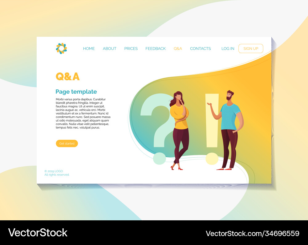 Corporate website qa page flat template Corporate website qa page flat template vector image