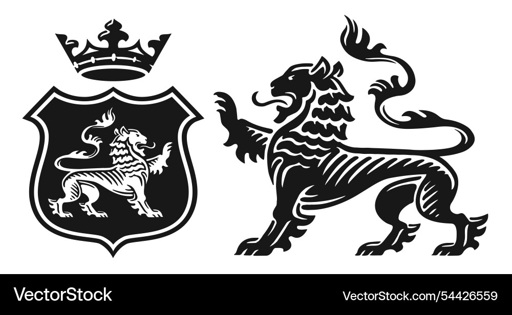 Heraldic lion royal coat of arms shield Heraldic lion royal coat of arms shield vector image